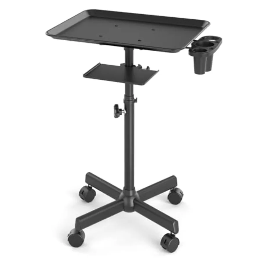 

Salon Tray Stroller with Storage Platform, Adjustable Height Stylist Tray, Premium Iron Tattoo Tray, for Salon and SPA