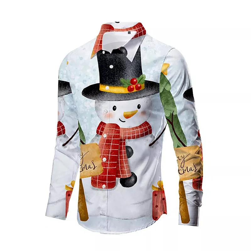 

Men's Christmas Snowman 3D Printed Pattern Button Shirt Fashion Long Sleeve Casual Outdoor Social 2024 Shirt Large Size Explosiv