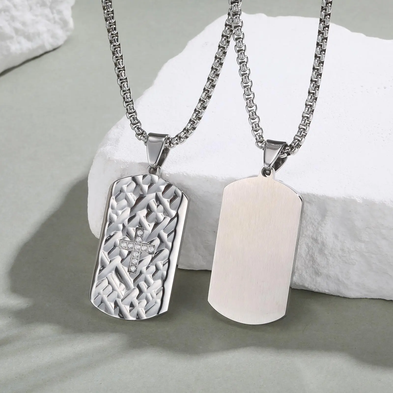 

Vnox Waterproof Stainless Steel Dog Tag Pendant with Cubic Zircon Stone Cross Necklaces, Cool Heavy US Military Dogtag