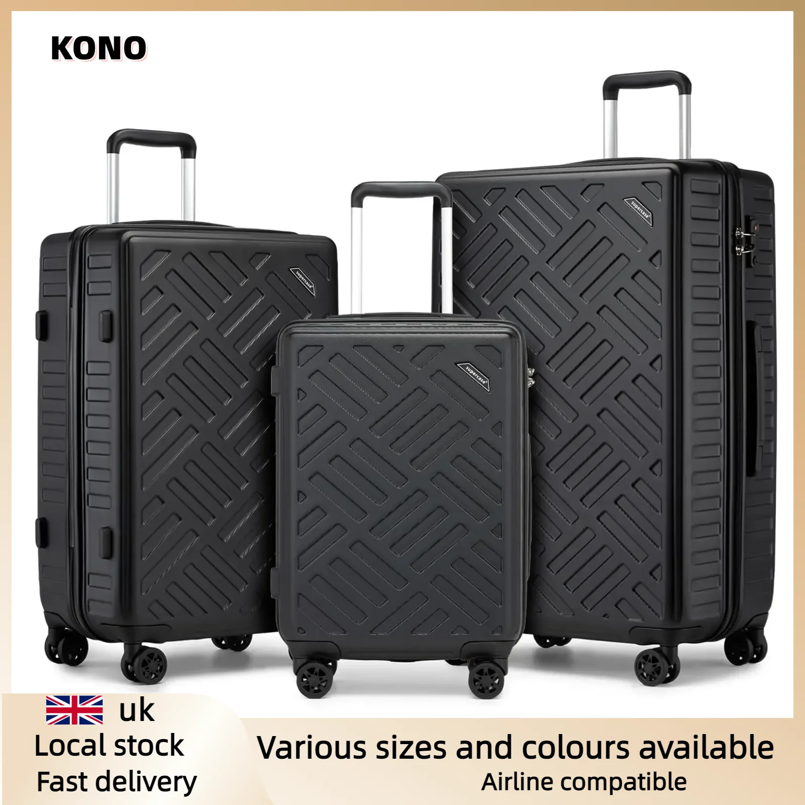 Kono Suitcase Set of 3 Luggage with 4 Wheels Lightweight Hard Shell Suitcase with TSA Lock