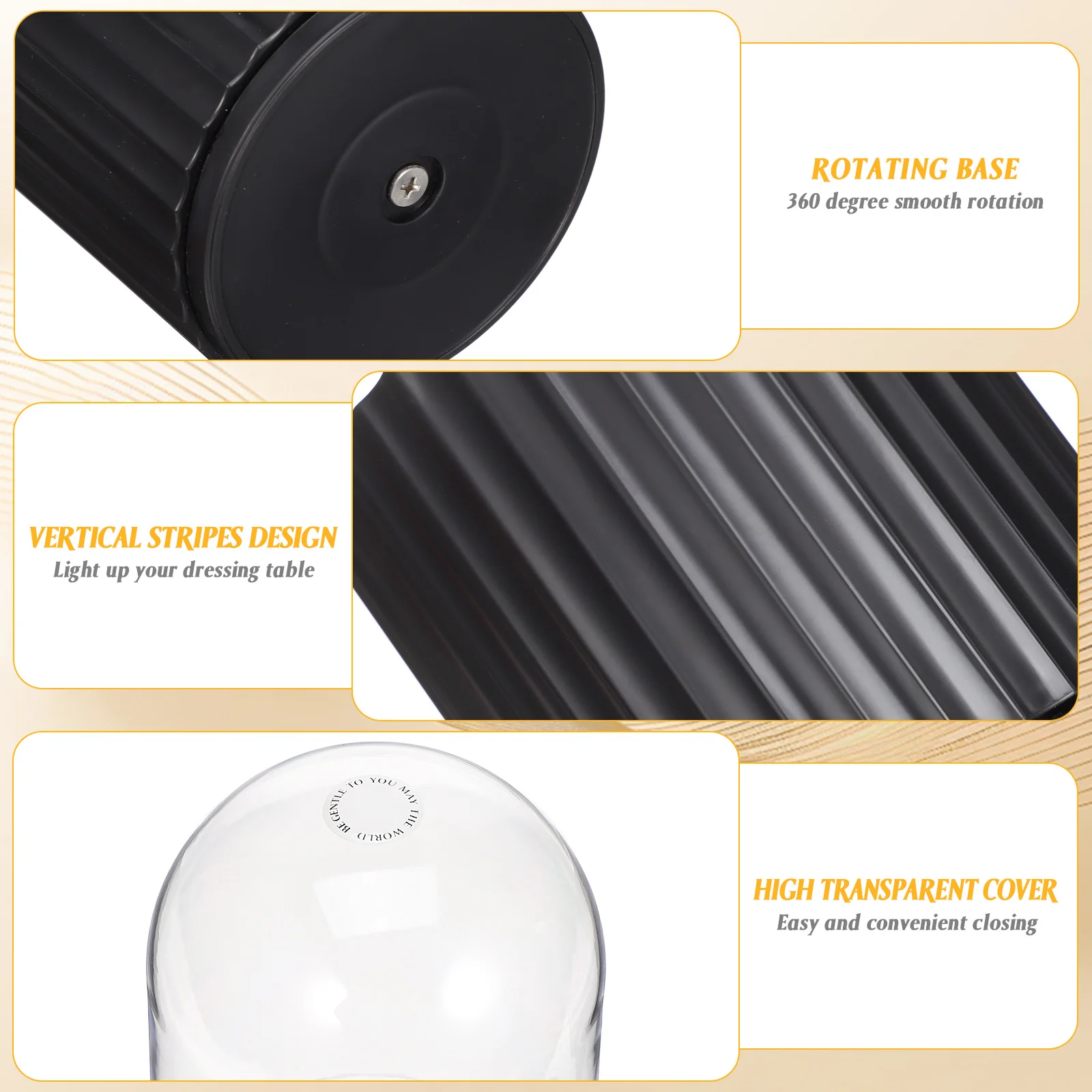 回転式メイクブラシオーガナイザー、クリアカバー付き、多機能化粧台用カップ、ブラシ、ペン、リップグロスチューブ、コンパクトに収納可能