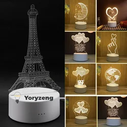 3D Romantic LED Lamp USB Plug for Home Kids Children's Night Light Wedding Birthday Party Valentine's Day Bedroom Decoration