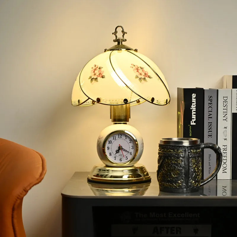 European Luxury LED Floor Lamps Clock Equipped Ceramics Desk Lamps Bedroom Bedhead Hotel Interior Decoration Lighting Fixtures