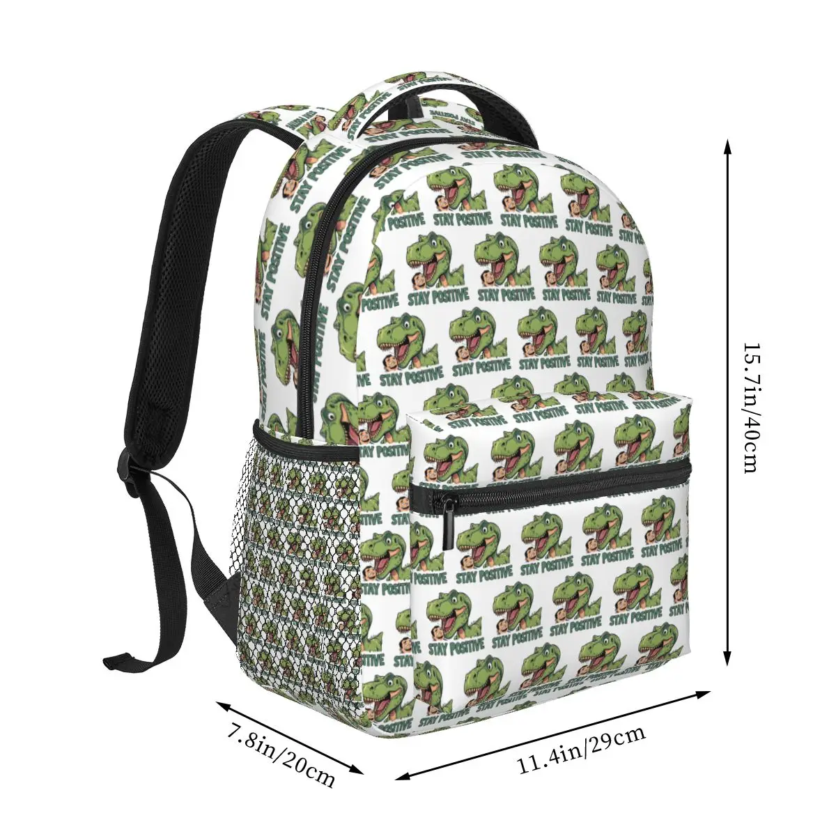 Stay Positive Funny T-Rex Dinosaur Sticker Student Backpack School Bag Hiking Travel Daypack Fashion Bookbag Shoulder Bags