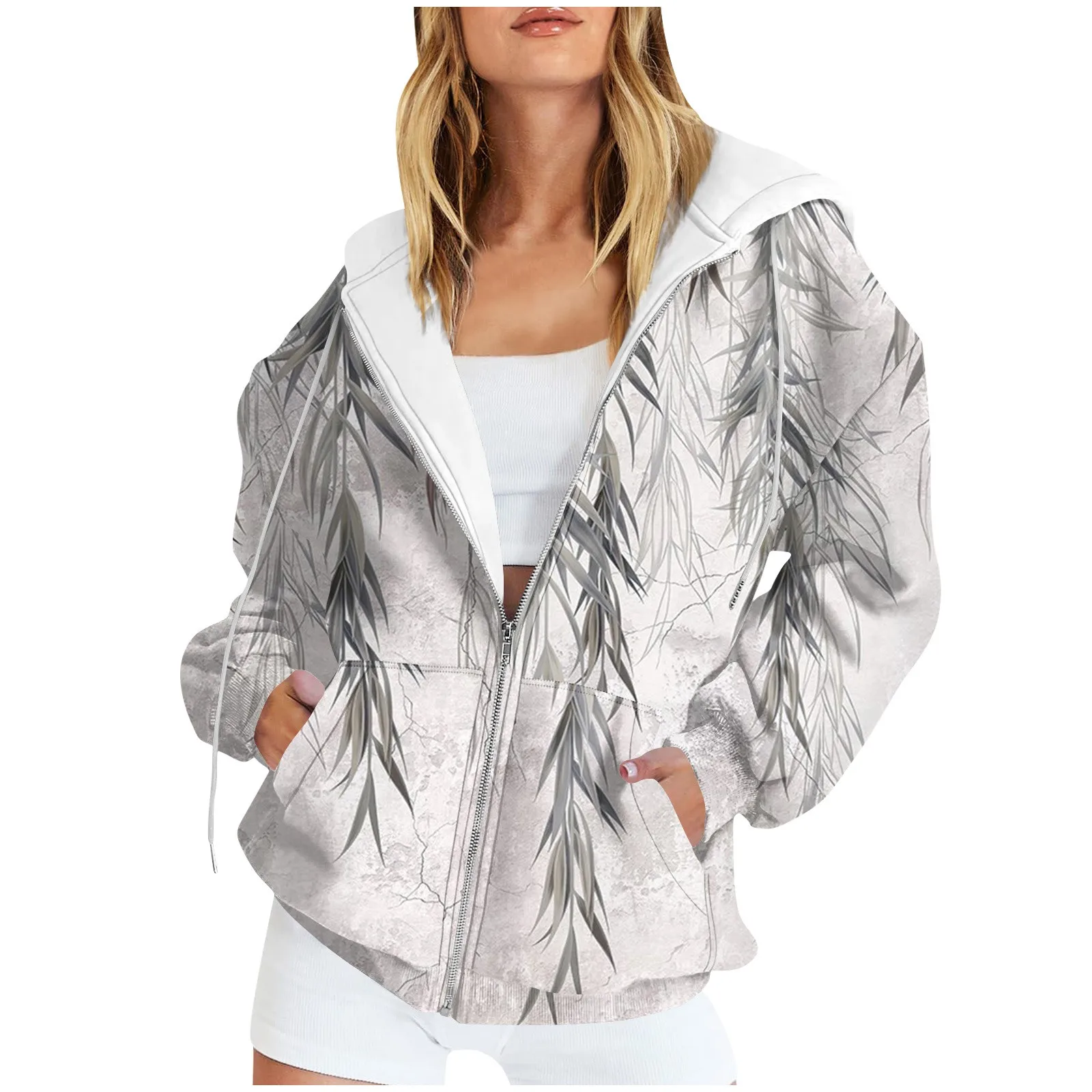 Women's Casual Fashion Foral Printed Long Sleeve Pullover Hoodies Zipper Sweatshirts Coat куртки осенние женские 가을자켓 2023