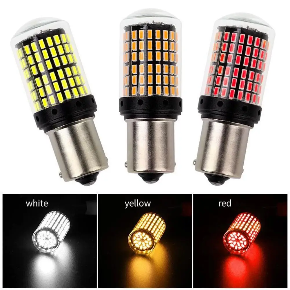 2pcs Car LED Turn Signal Brake Light 1156 144SMD 3014 High Brightness Reverse Light Decoding Constant Current Anti Flicker