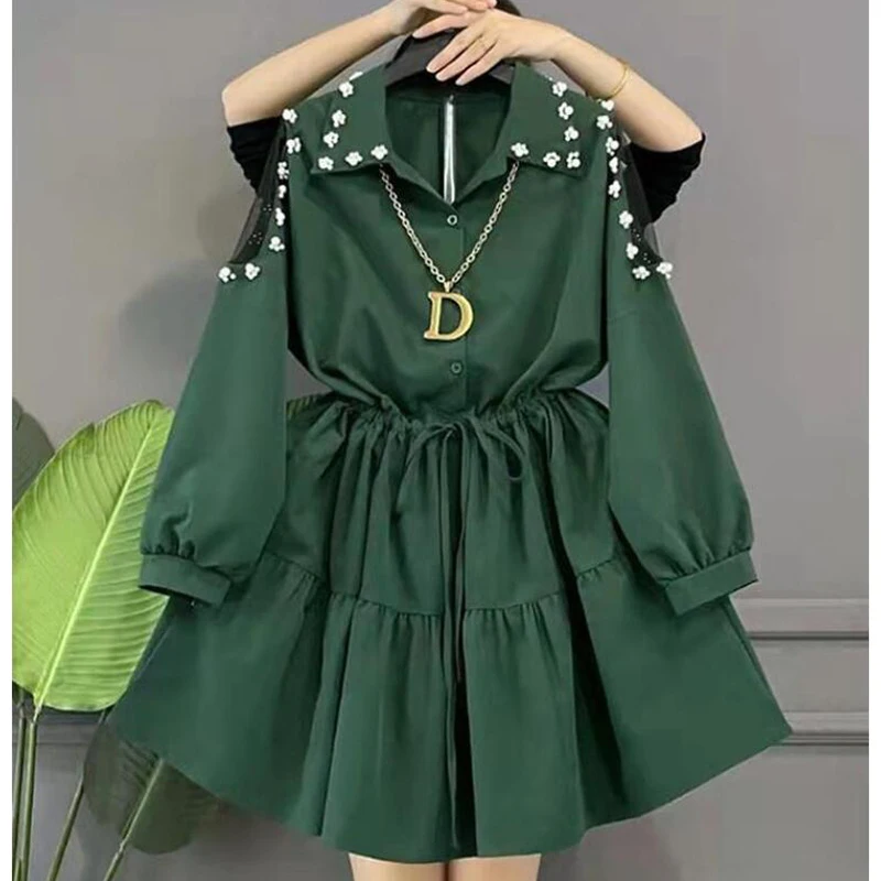 2023 Spring Summer New Long Sleeve Dresses Women Fashion Slim Single-breasted High Waist Shirt Dress Female Clothes