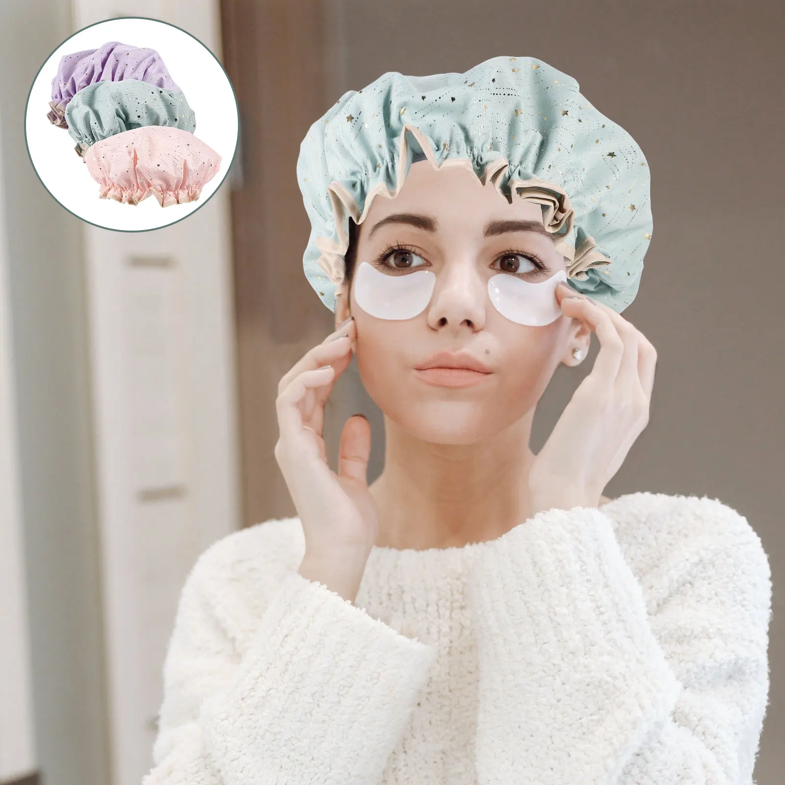 

3 Pcs Waterproof Shower Cap Hair Girl Bath Caps Novelty Protection Double-layer Bathing Women's