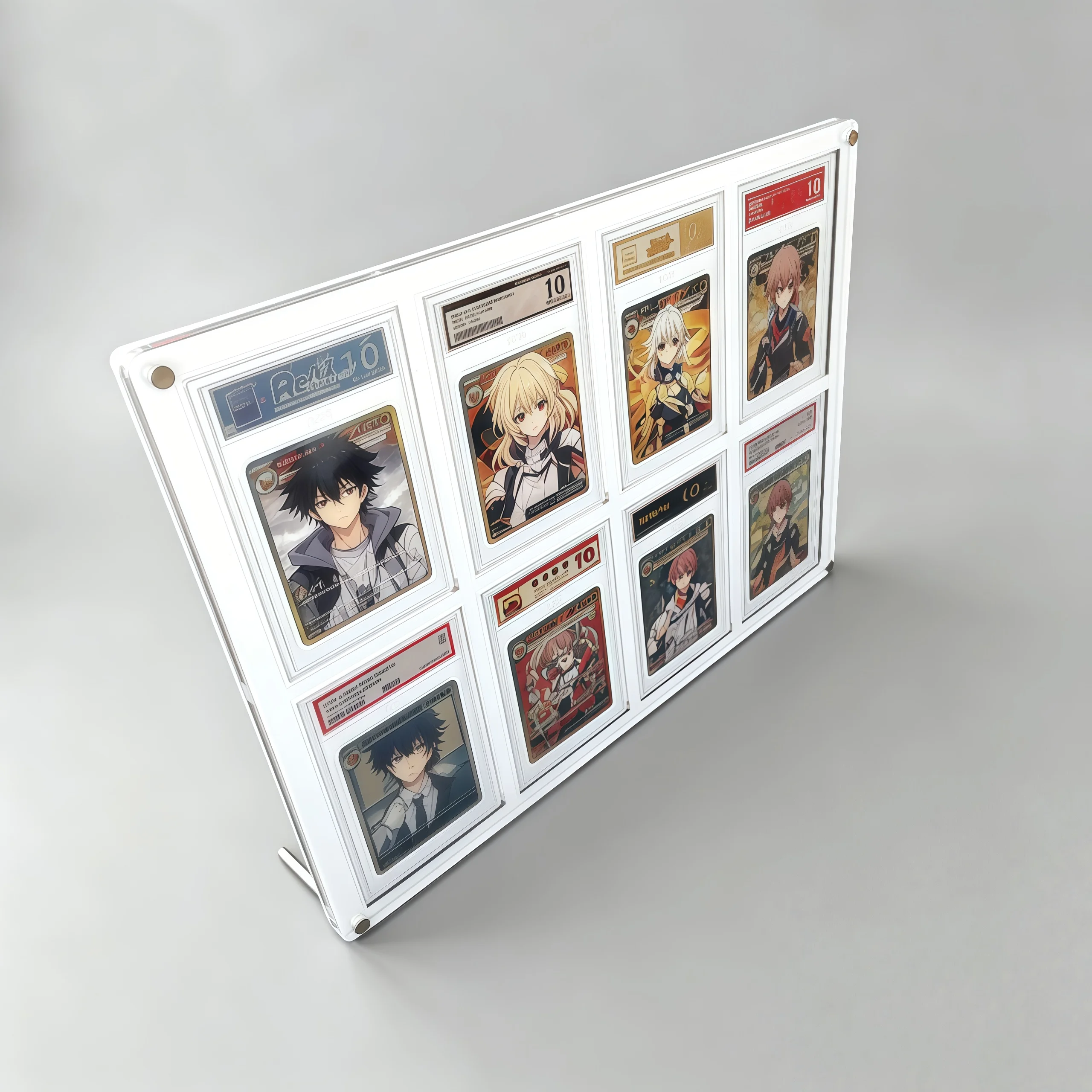 

8-Slot Clear Acrylic Graded Card Display Stand White Card Holder PTCG Pokemon Yu-Gi-Oh Graded Trading Cards Crystal Clear Edges