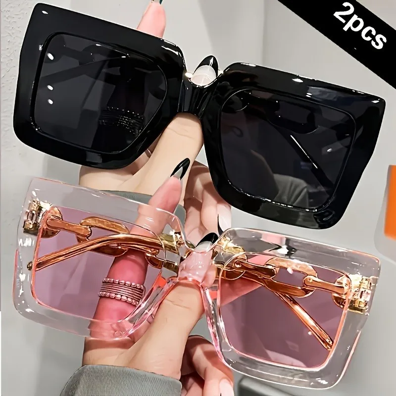 2 Stück luxuriöse, übergroße, quadratische, modische Damenbrillen mit Verbundrahmen, großes Rahmendesign, trendige Accessoires