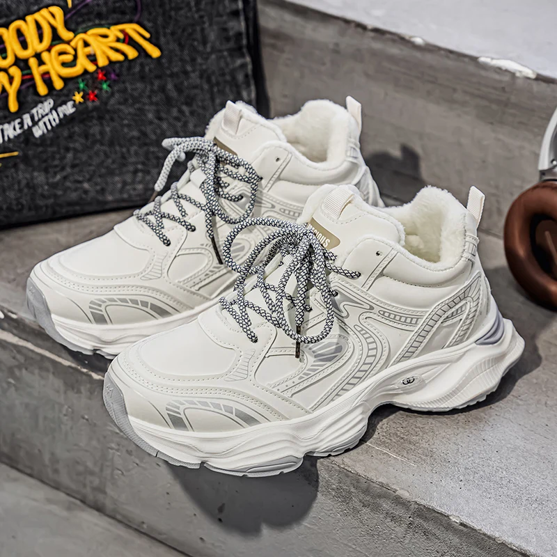 New Winter Men's Sneakers Outdoor Fleece-Lined Warm Casual Shoes Fashion Designer Men's Platform Cotton Shoes Zapatillas Hombre