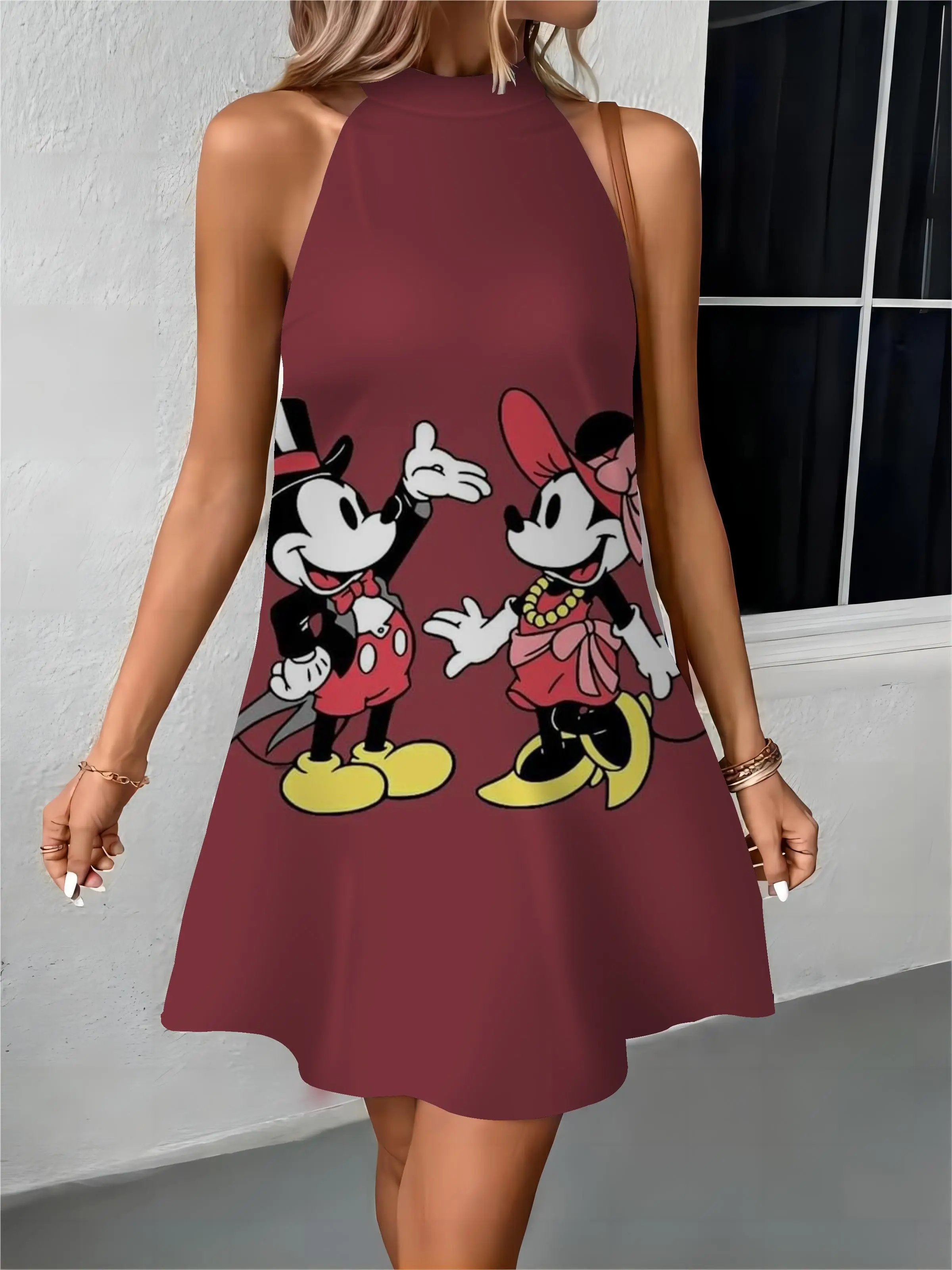 

Beach Female Women's Dress Womens Dresses Off Shoulder Apron Bow Knot Minnie Mouse Mickey Disney Fashion Summer 2024 Elegant New