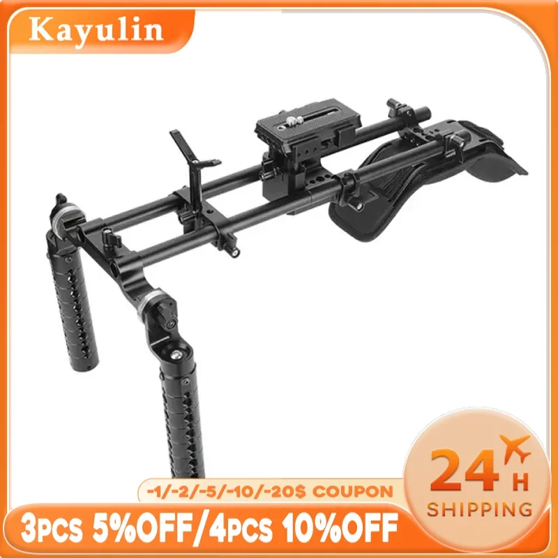 KAYULIN Handheld Shoulder Mount Rig With Manfrotto Quick Release Baseplate Dual ARRI Rosette Aluminum Cheese Handgrip