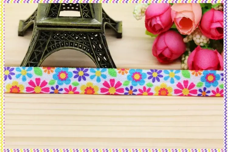 5/8''  Fold Elastic FOE Flowers Printed Headband Headwear Hairband Diy Decoration Sewing OEM P4658