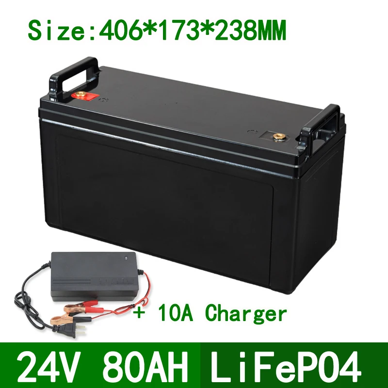 Portable lifepo4 24v 80Ah battery pack with BMS 8s for electric car energy storage HEV UPS E-motor back up power+10A Charger