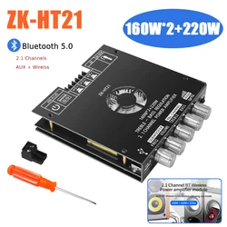 ZK-HT21 160W*2+220W  Digital Power Amplifier Board DC15-36V TDA7498E Stereo Power Amplifier Module Bass AUX/USB Amplifier BT5.0