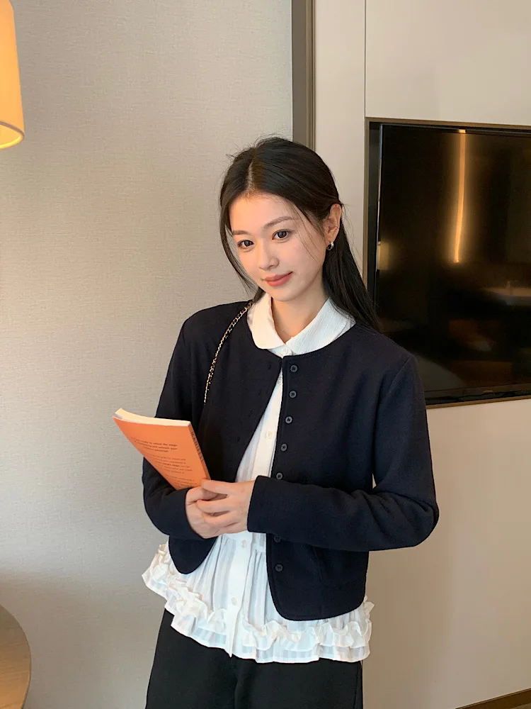 

Versatile Knitted Long Sve round Ne Outerwear Women's 2025 Autumn New Sle Slimming Top Commute Sle Straight Cut