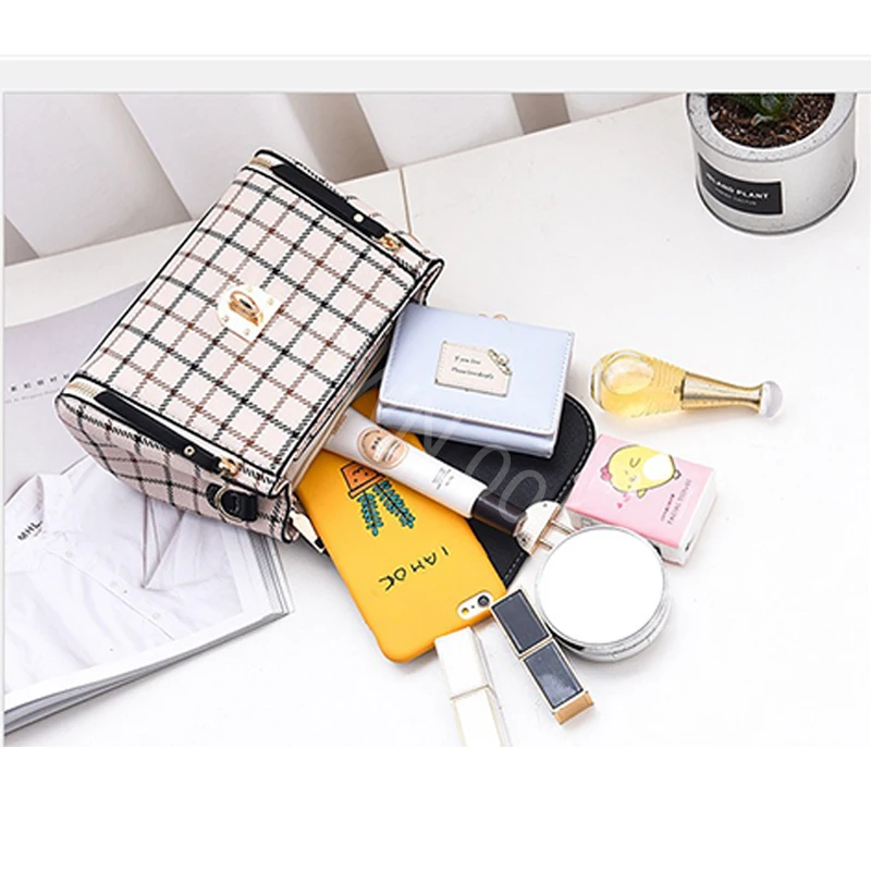 Plaid Pattern Handbag Women\'s Buckle Decor Flap Purse Fashion PU Leather Crossbody high quality bag Bag