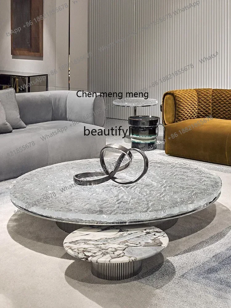 ss cn8350 ss 8350 Designer Coffee Table Italian Water Ripple Living Room round Light Luxury Italian Acrylic Crystal Small Tea Ta