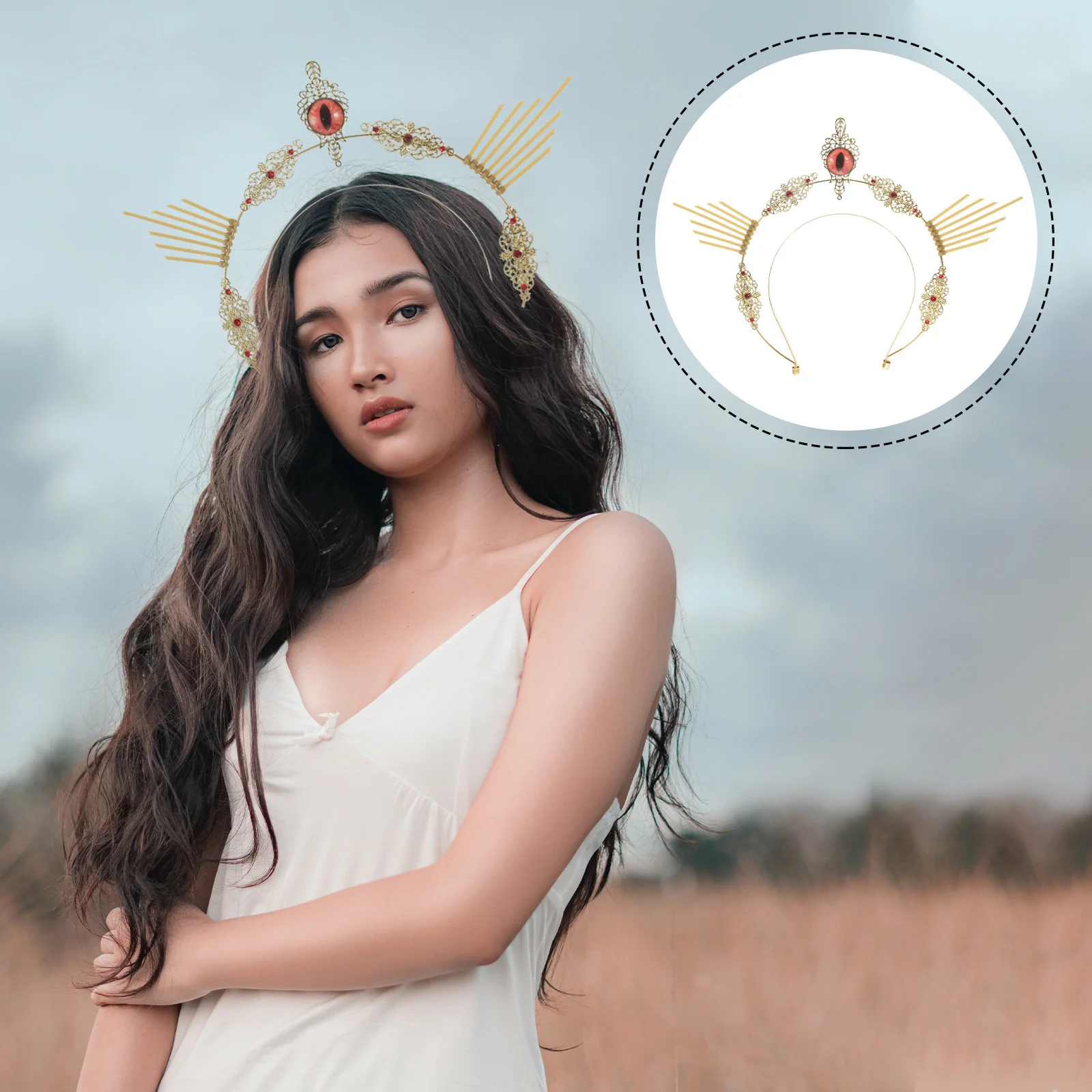 

Headband 's Eyeball Crown Halloween Headbands for Women Lolita Headpiece Cosplay Goddess Adults Golden