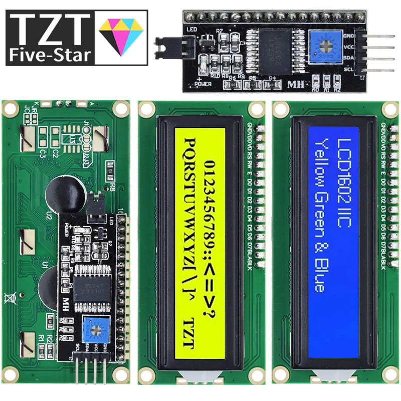 

LCD1602 1602 LCD Module Blue / Yellow Green Screen 16x2 Character LCD Display PCF8574T PCF8574 IIC I2C Interface 5V for arduino