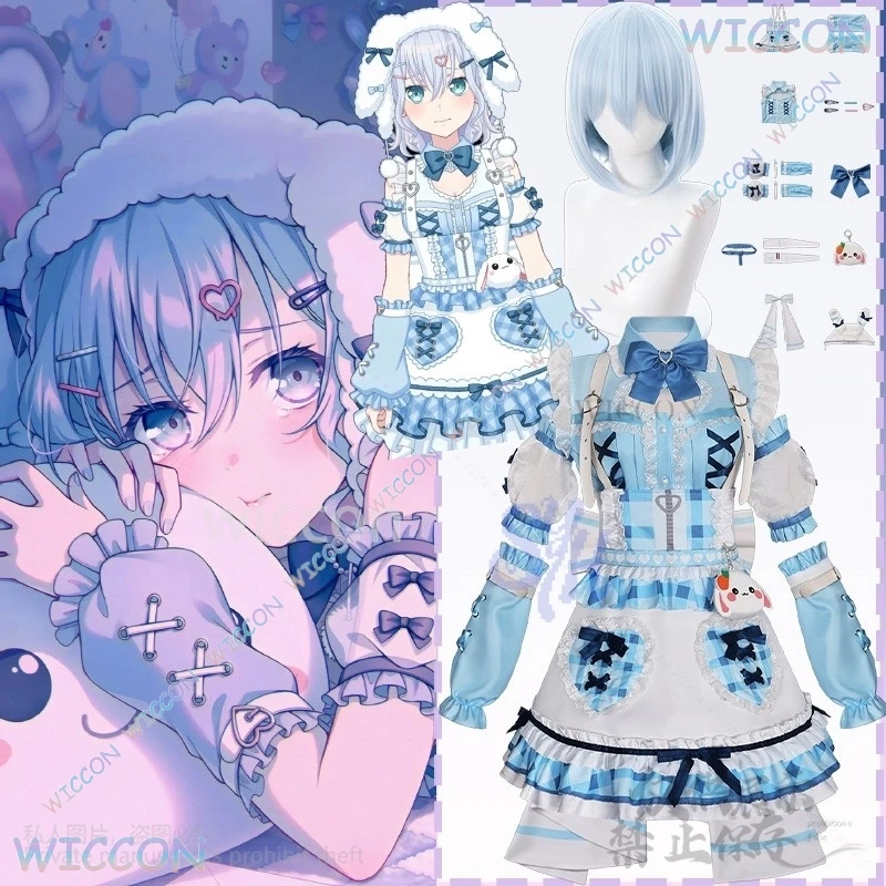 

Anime BanG Dream Cosplay Kurata Mashiro Costume Kawaii Baby Blue Jsk Lolita Sweet Furry Dog Hat Jirai Kei Girls Halloween Party