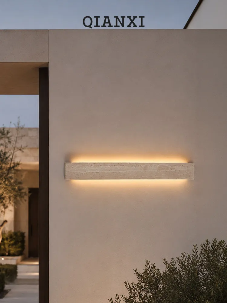 Millennium Outdoor Wall Sconce | Yellow Travertine Long Wall Light for Villa, Courtyard, Terrace & Shop Facade