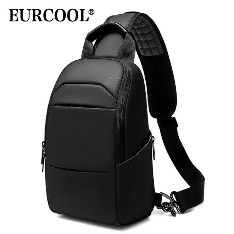 EURCOOL 9.7” IPad Chest Pocket Crossbody Water-Proof Pack Messenger Bags Multi-Function Shoulder Bag Messenger Bag for Men