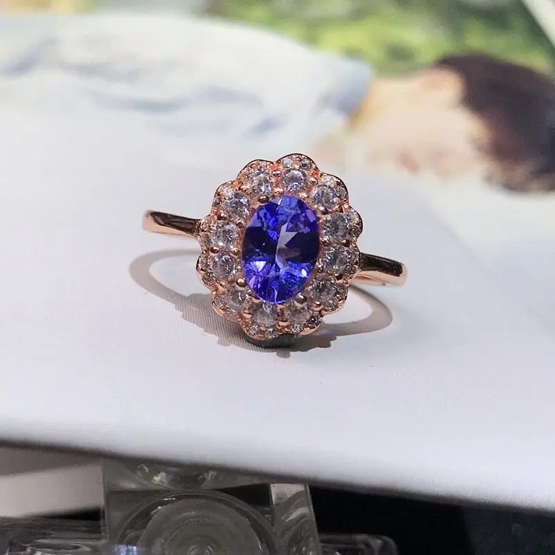 Best Seller ZECAA Tanzanite Fine Jewelry Woman Tanzanite Ring With Natural Tanzanite Gemstone 5*7mm Woman Tanzanite Ring Jewelry