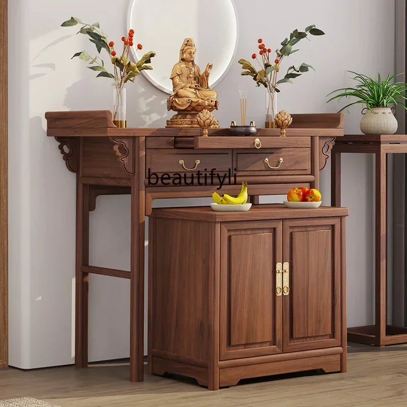 

LD25New Chinese Style Buddha Shrine Solid Wood Altar Incense Burner Table Domestic Buddhist Hall Modern Minimalist Altar Altar