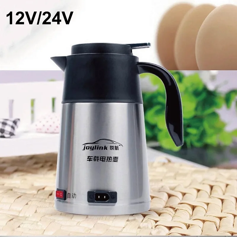 24V Car Electric Kettle Tea Coffee Travel 304 Stainless Steel Car Kettle 100°C Outdoor Water Heater With Cigarette Lighter 1.2L