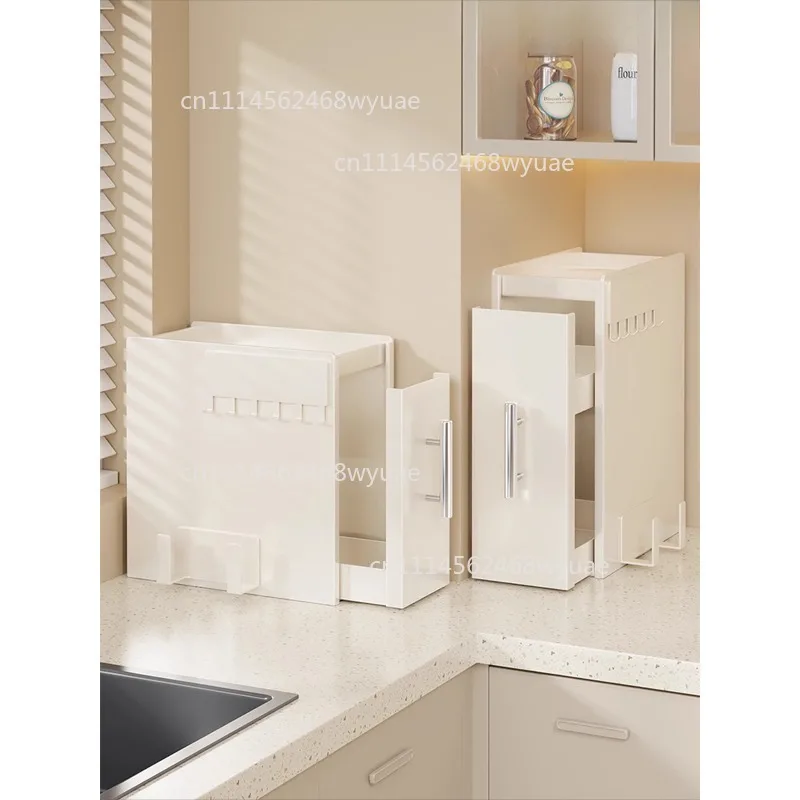 Narrow Dustproof Wrought Iron Organizer Pull Out Design Countertop Seasoning Storage Rack