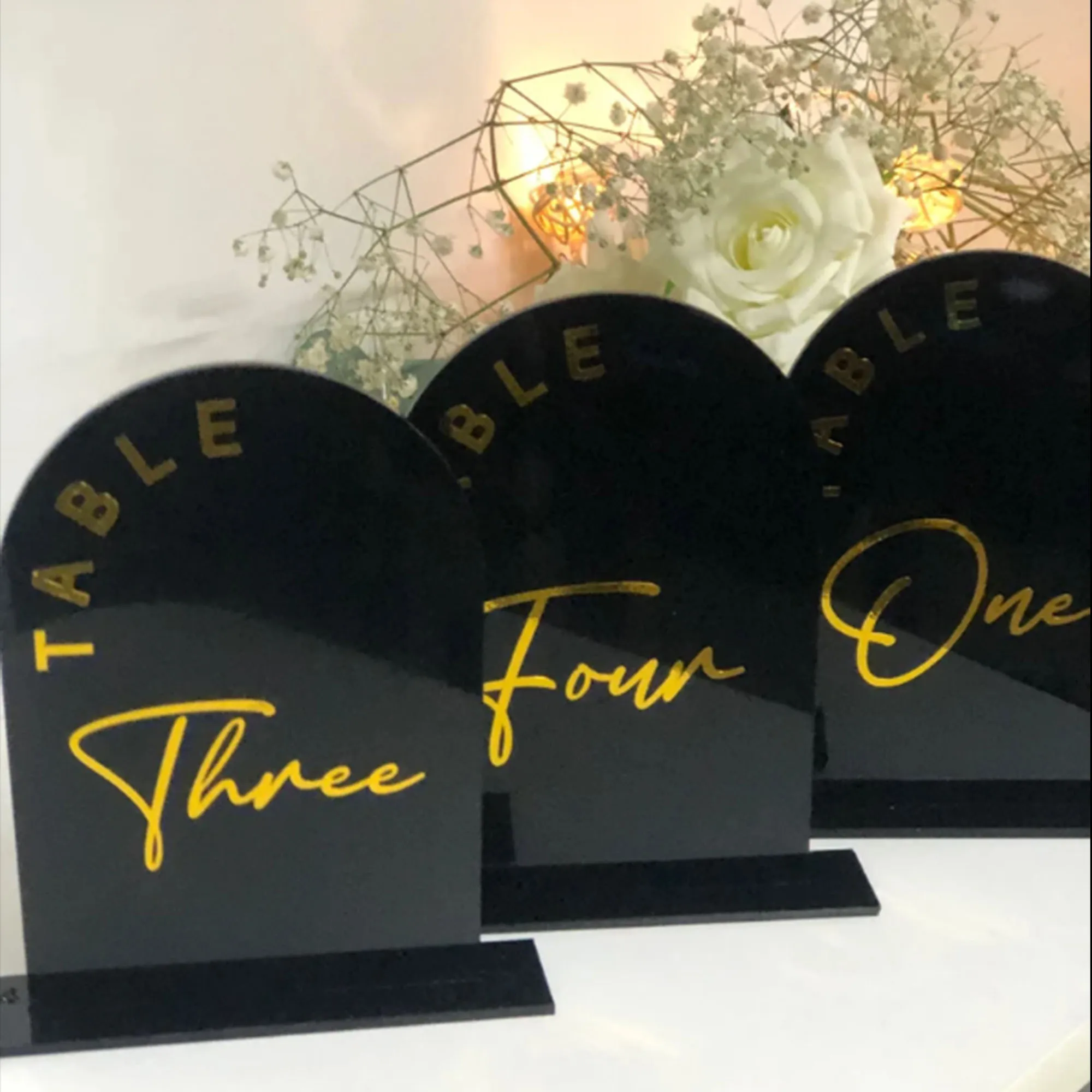 Arch Acrylic Mirror Gold Modern Table Numbers with Stands Wedding Table Numbers Signs Elegant Wedding Signage Wedding Signs