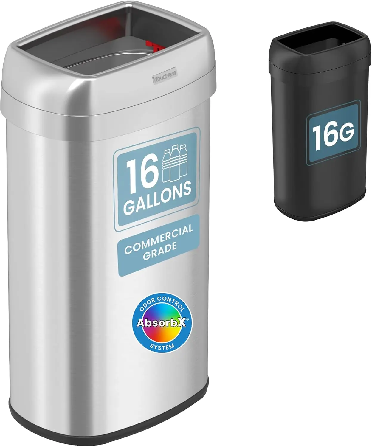 

Мусорное ведро из нержавеющей стали на 16 галлонов с открытым верхом и фильтрами от запаха для кухни, гаража, офиса, ресторана