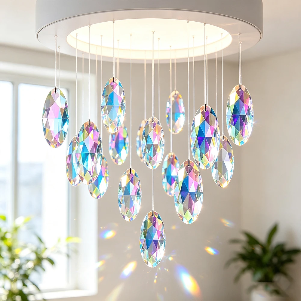 Oval Faceted Crystal Suncatcher Prism AB Clear Glass Pendant Rainbow Maker Window Hanging Home Garden Wedding Decor Ornament