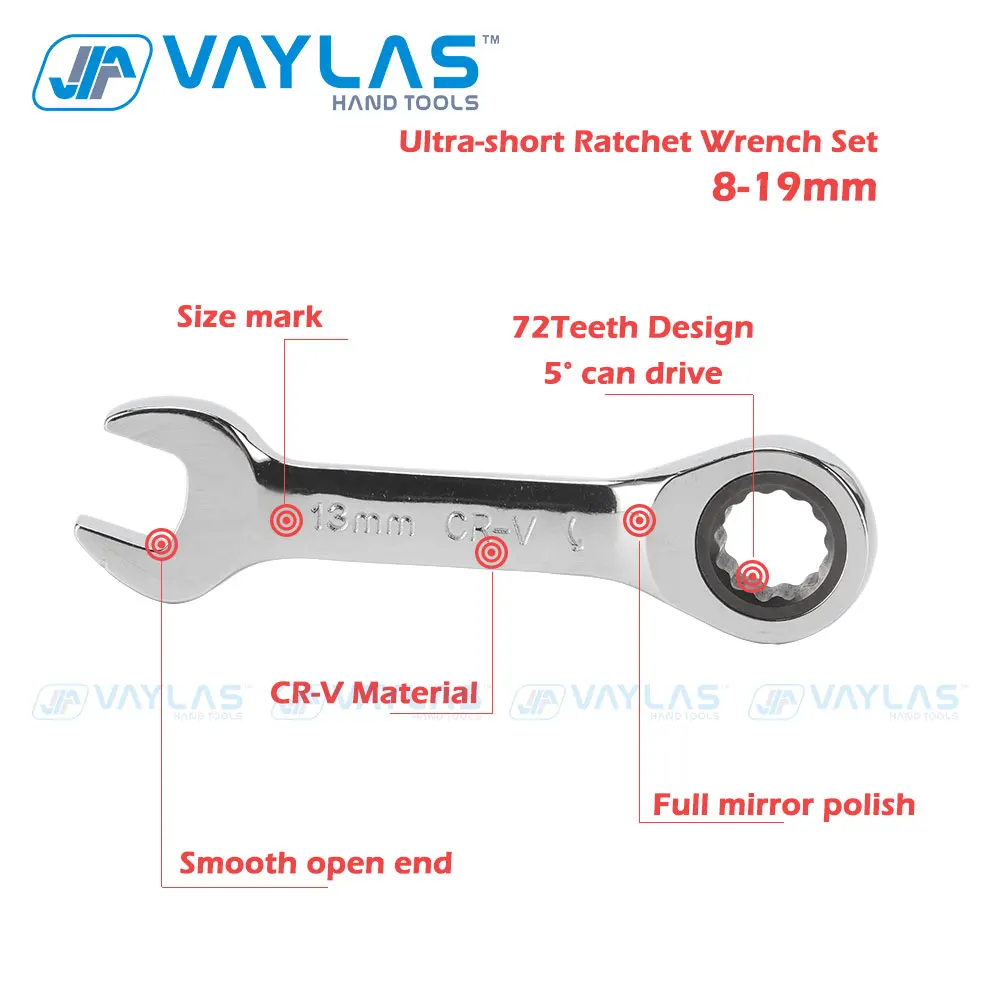 8-19mm Short Handle Ratchet Wrench Set Ultra-short Ratchet Spanners Set of Keys Multitools Universal Auto Car Repair Hand Tools