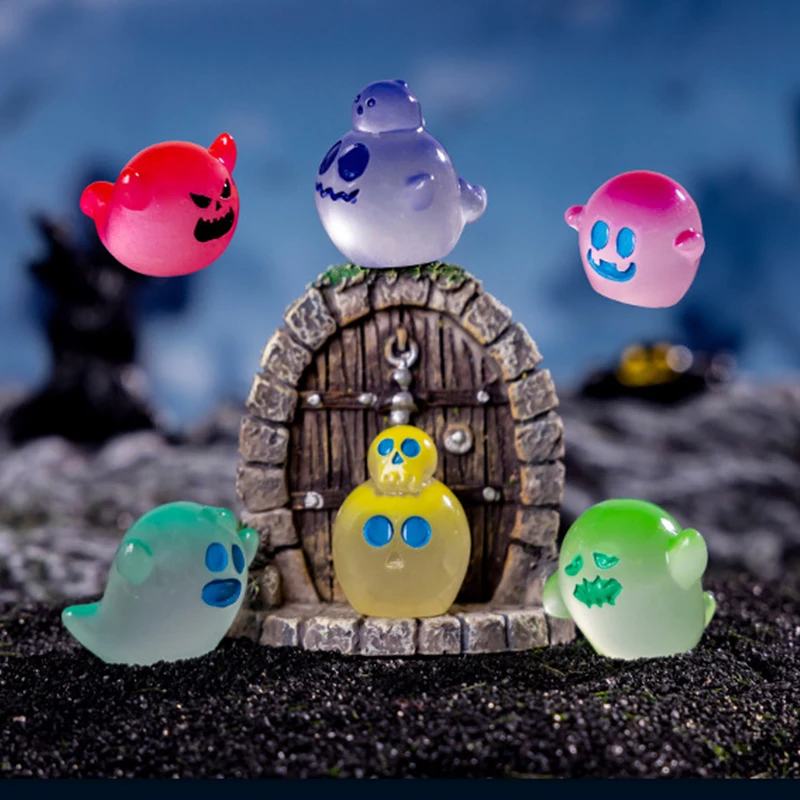 Cute Luminous Halloween Colorful Ghost Ornament Cartoon DIY Home Figurine Micro Landscape Decoration Car Interior Home Desktop