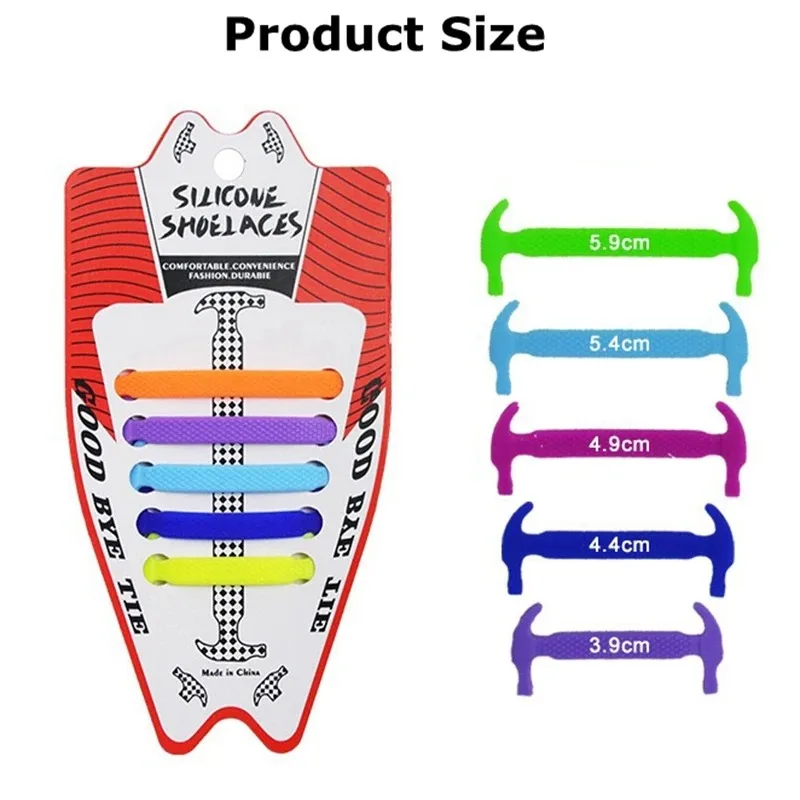 넥타이가 없는 실리콘 신발끈, 탄력 있는 레이스 스니커즈, 러닝 신발끈, 고무 밴드, 스포츠 신발, 다채로운 신발끈, 10 개