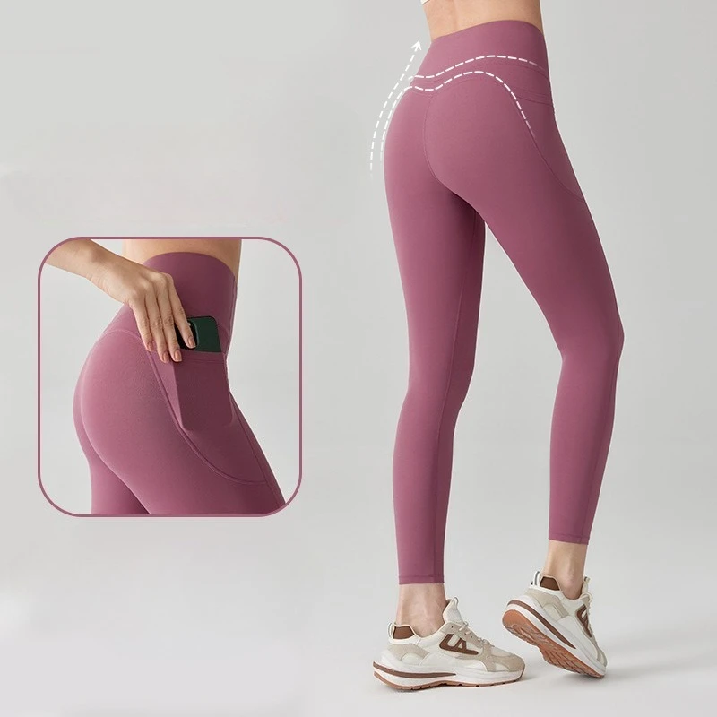 High Waist Hip Lifting Fitness Pants for Women Tight Comfortable Commuting Pants with Side Pockets No Awkward Lines