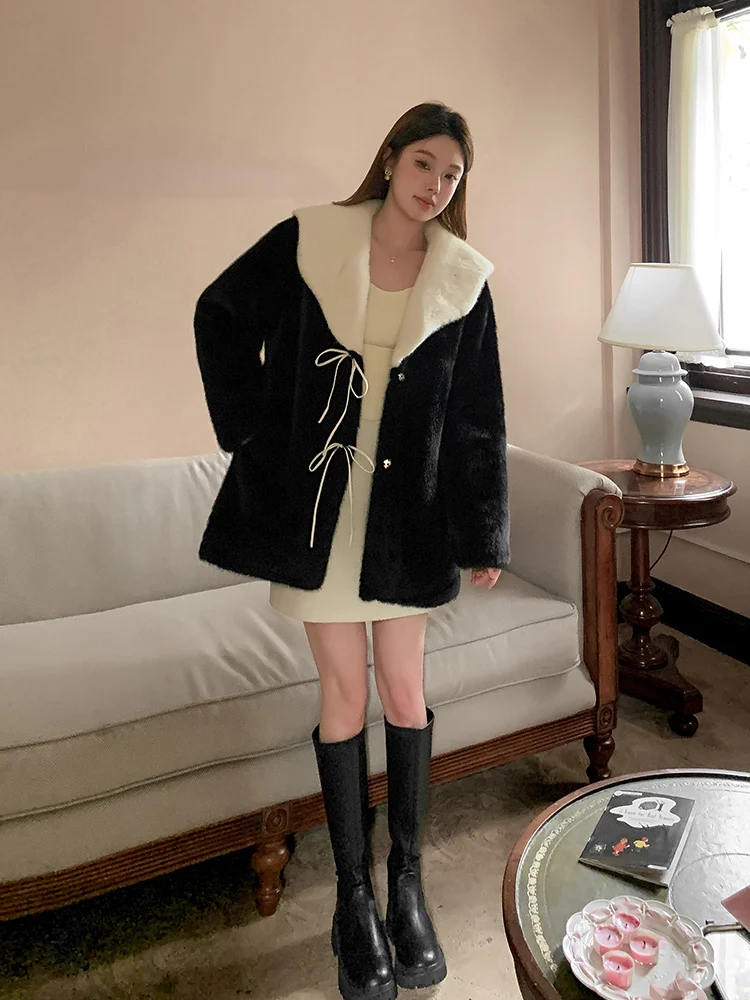 

Eco-Friendly Women's Fur Coat Cloud Collar Hebe Sle Artificial Mink Winter Warmth Outerwear Bla Full-ain Leather