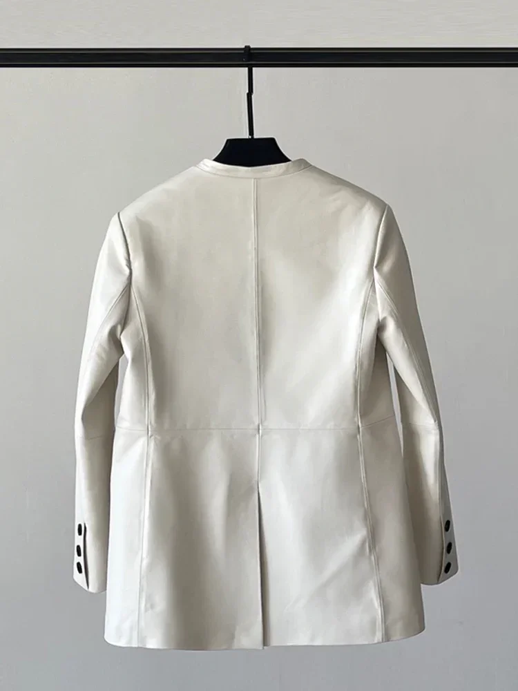 Tajeyane-Chaqueta de piel de oveja auténtica para mujer, traje con cuello en V, abrigo de cuero, color blanco, 23