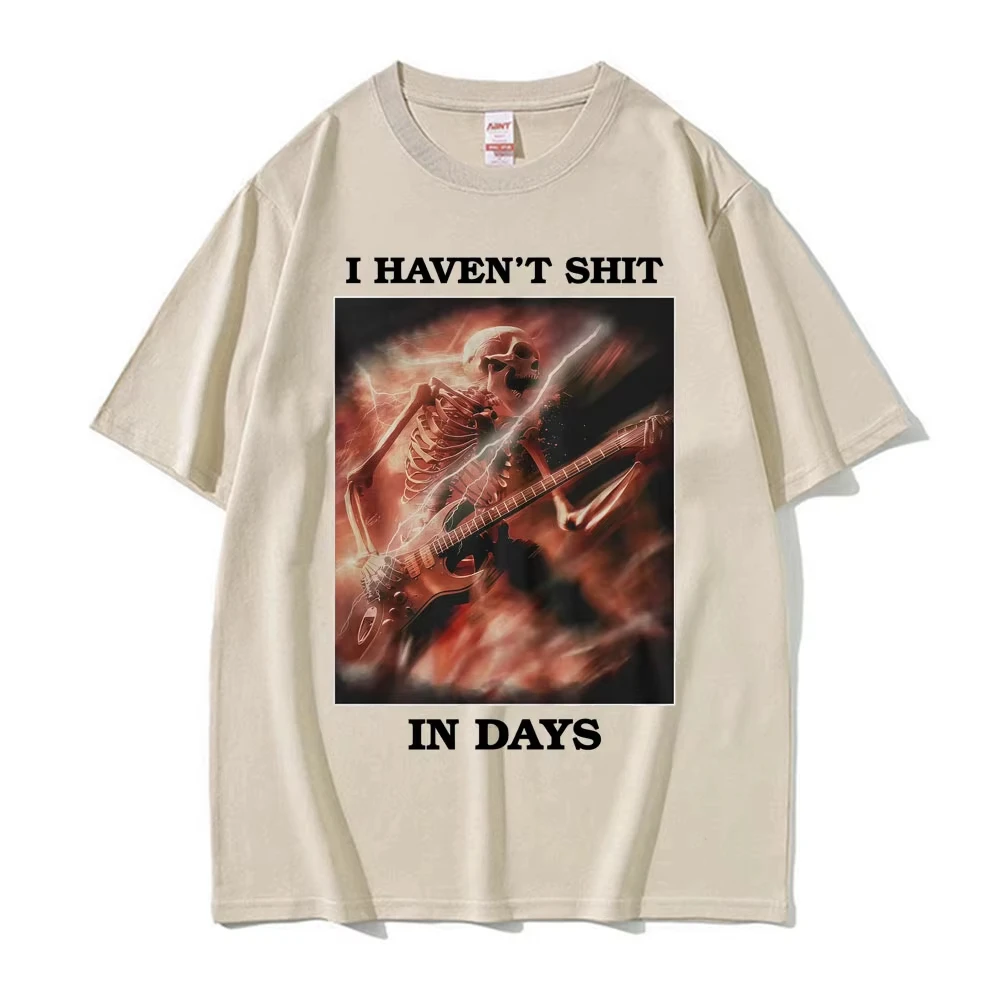여성용 레트로 고딕 유머러스 티셔츠 코튼 캐주얼 오버사이즈 티셔츠 I Haven't Shit in Days Fun Skull Meme T-shirt 하라주쿠