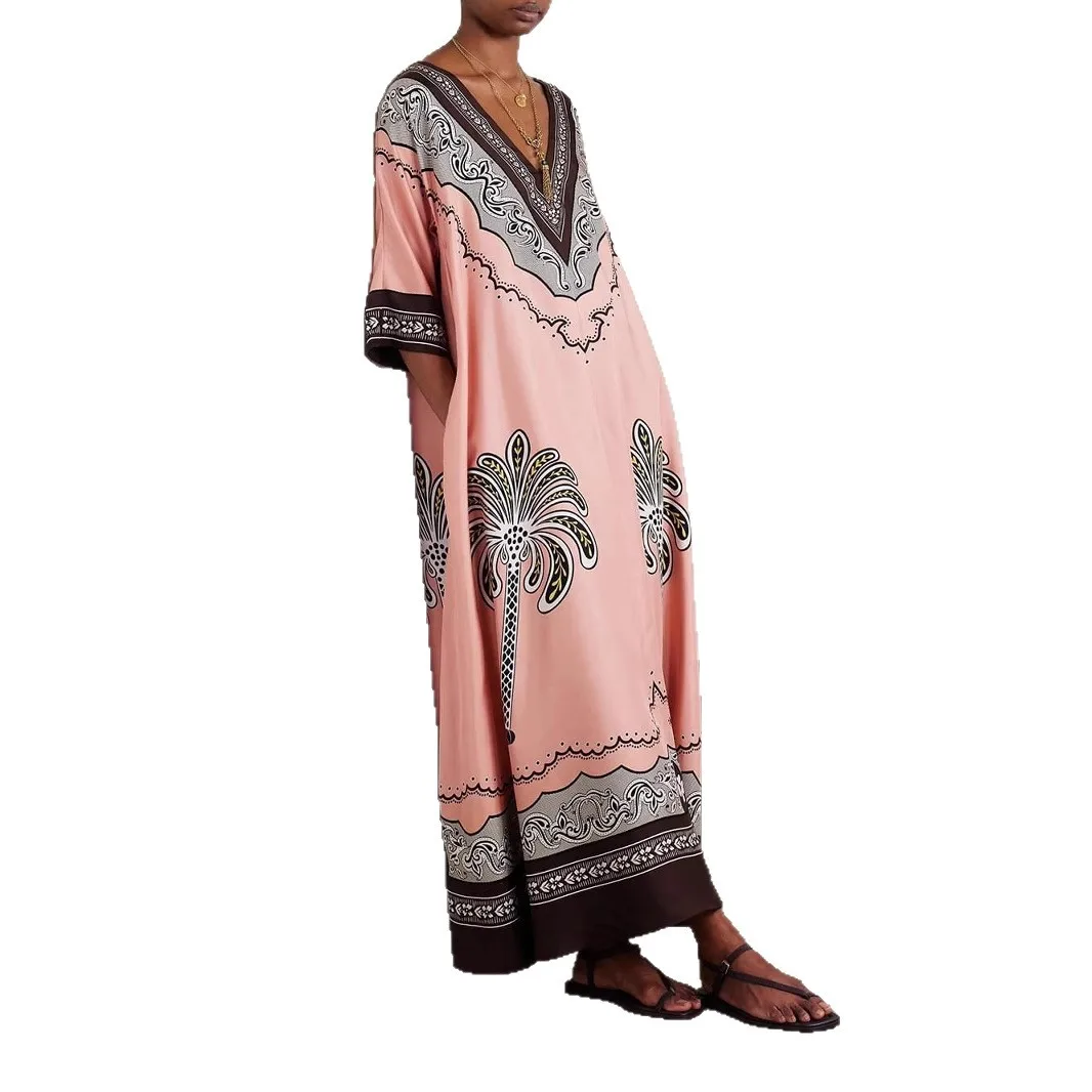 

2025 New Fashion Printed V-neck Long-sleeved Dress Women Summer Casual Retro Loose Bohemian Vacation Dress For Women