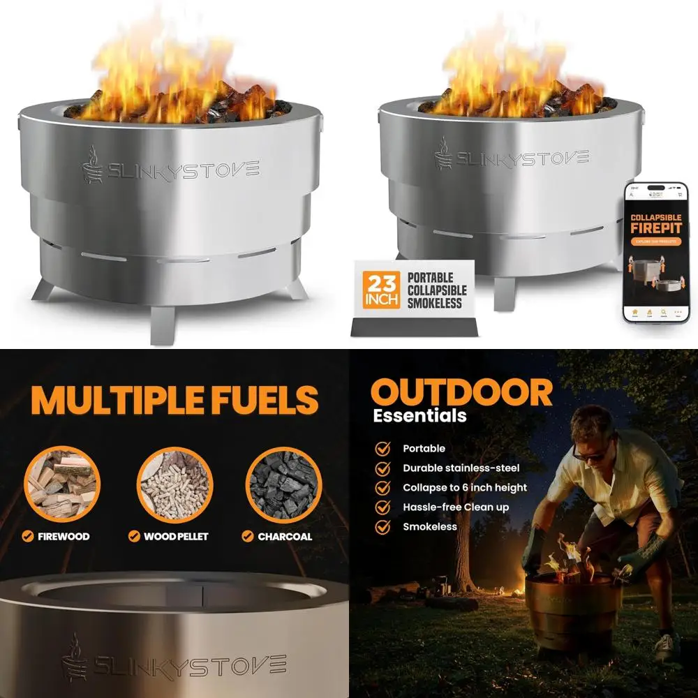 

Складная уличная костра с дровью и грилем для приготовления пищи - 23-дюймовая портативная бездымная костра