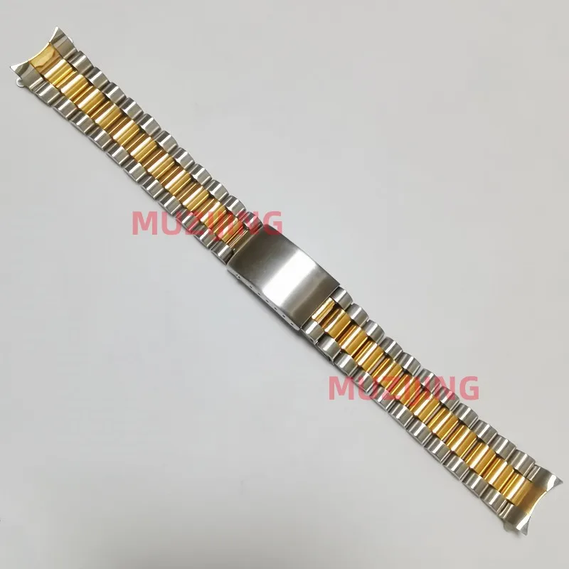 Middle Gold 18mm 20mm 22mm Stainless Steel Vintage Curved End President Watch Strap Band Bracelet Fits for RLX SKX Watch