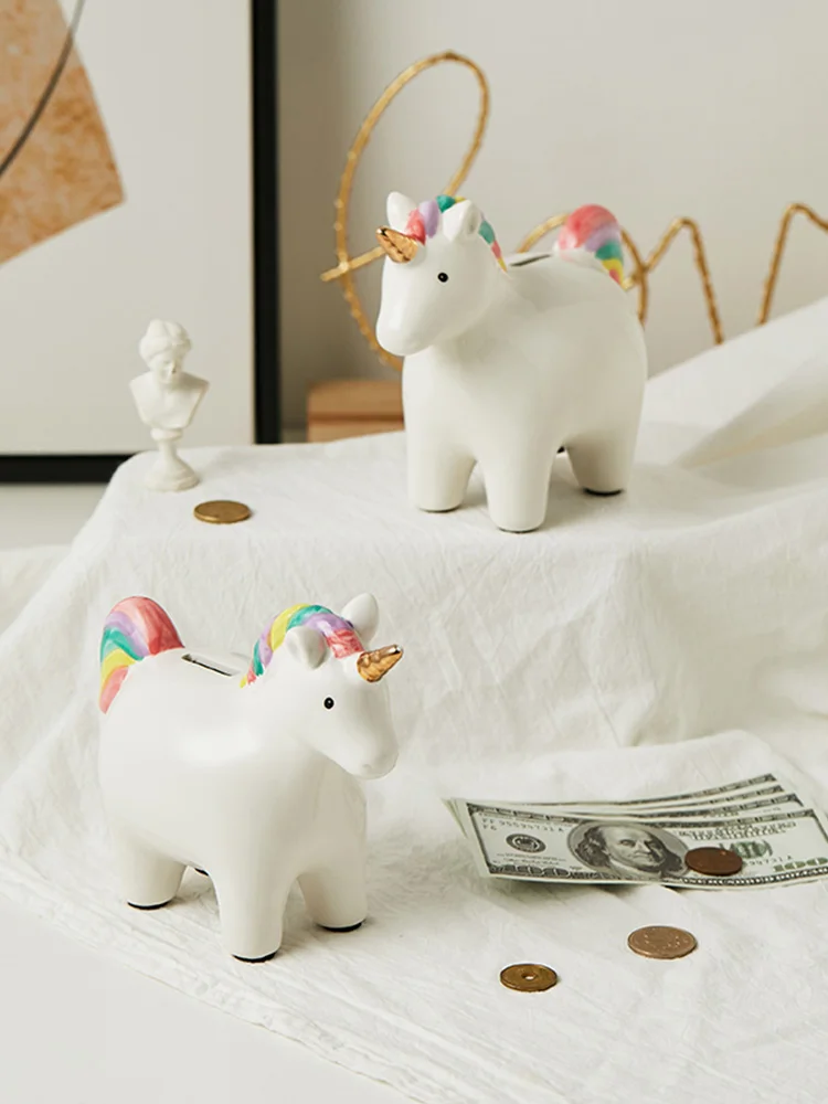 Ins Popular Nordic Desktop Organizer Cartoon Animal Unicorn Money Box Coin Storage Holder Cute Ceramic Piggy Bank For Kids