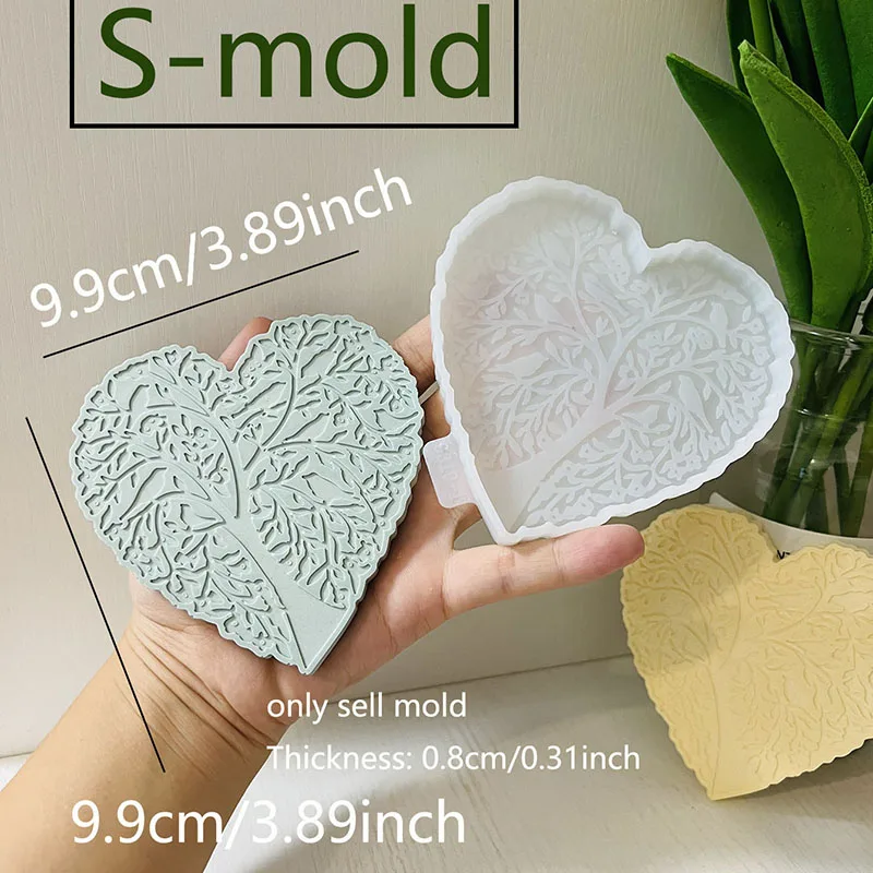 Heart Shaped Tree of Life Coaster Mold Round Tree of Hope Cement Coaster Silicone Mold Epoxy Resin Concrete Insulating Mat Mold