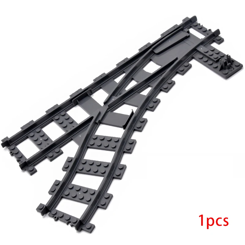 MOC City Train Rail Crossing Flexible Tracks Forked Straight Curved Rails Switch Building Block Bricks Creative DIY Toys