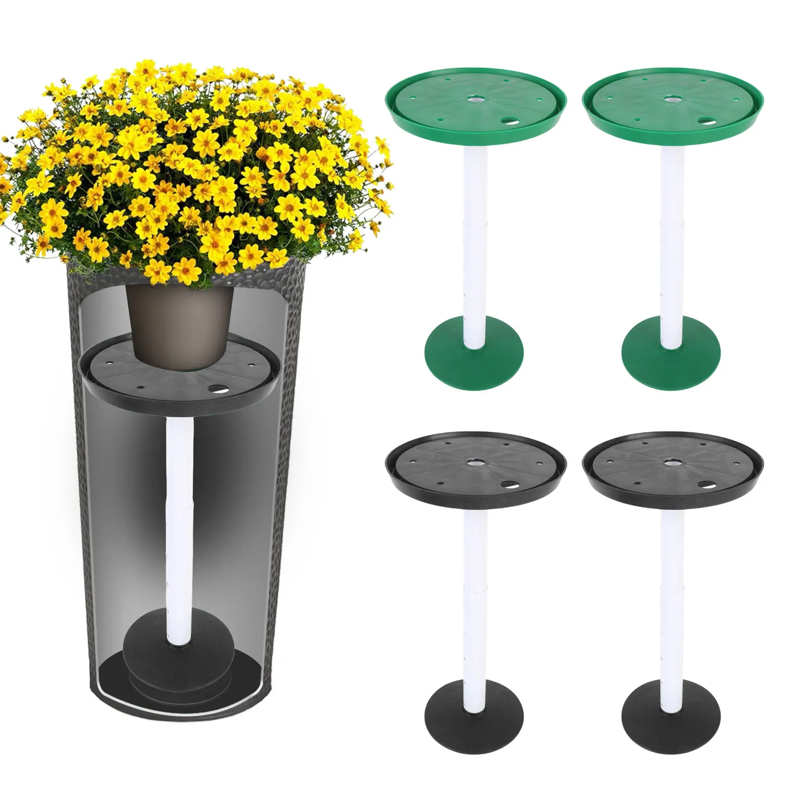 

2 Sets Adjustable Height Plant Inserts with Drainage Hole Planter Filler Risers for Inside Flower Pot Container Riser