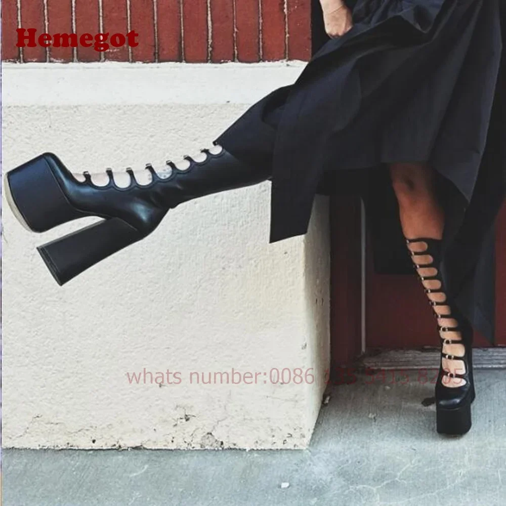 Platform Cut-Out Buckle Sandals Round Toe Side Zipper Lolita Women\'s Sandals Chunky Heels Black Solid Cute Runway Shoes Sexy